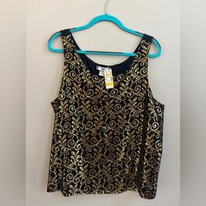 NWT Focal Point USA Vintage Gold Tone Metallic & Black Tank Top Shirt Blouse